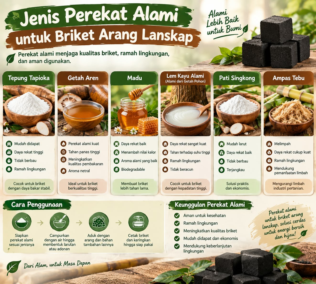 Jenis Perekat Alami untuk Briket Arang